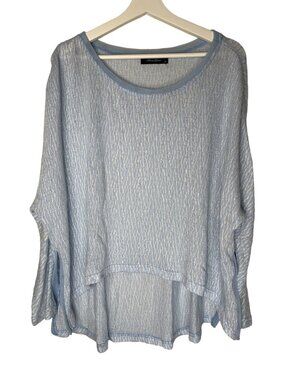 Anna Grace Womens Medium Oversized Knit Sweater Blue White Boho Tunic Top